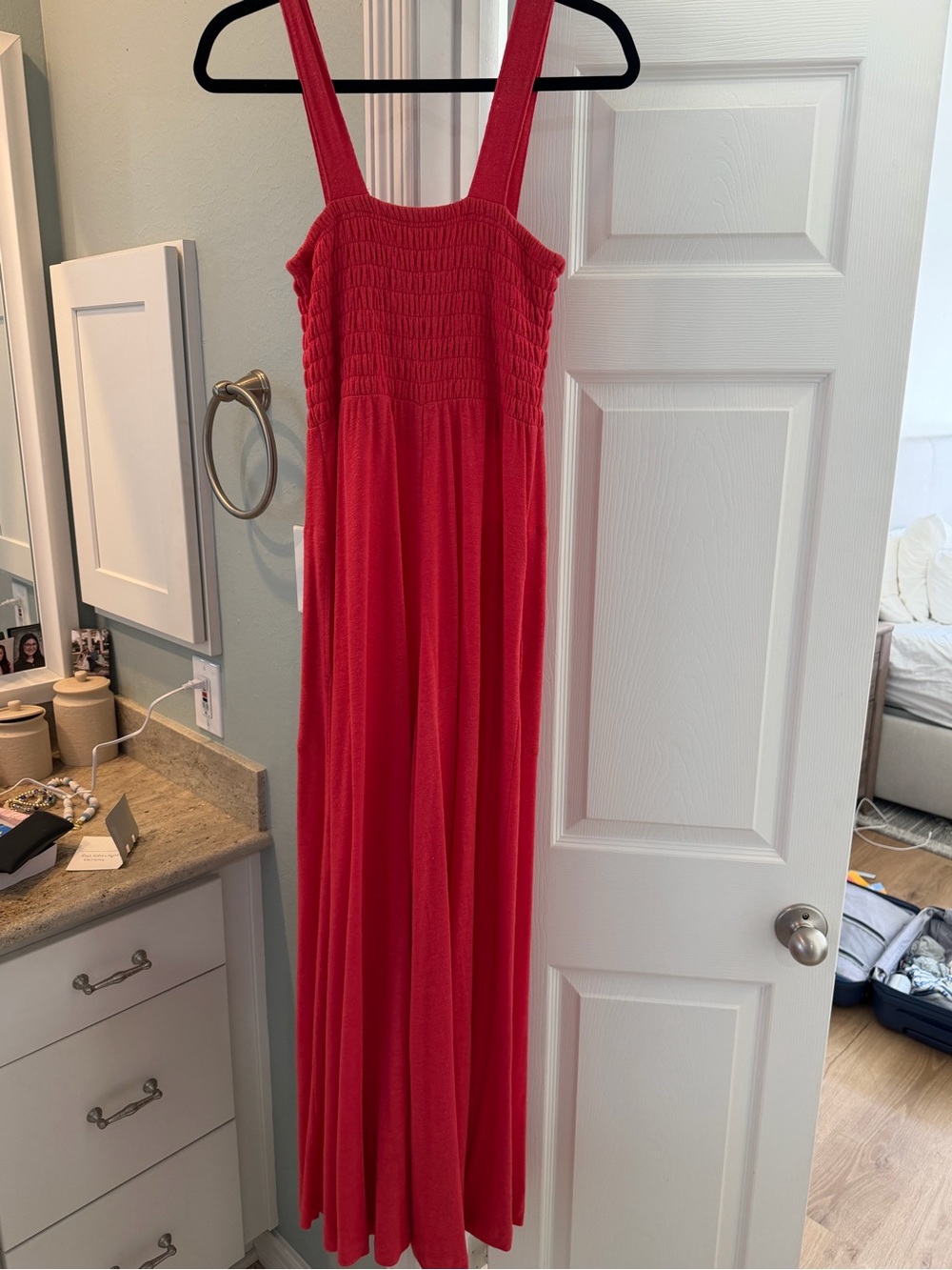 Free People Red Smocked Maxi Jumpsuit